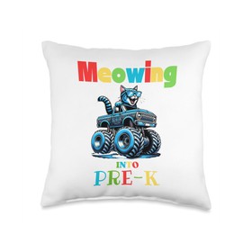 Meowing Into Pre-K Funny Cat Monster Truck Back To School Throw Pillow