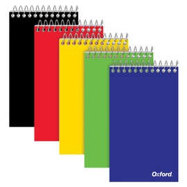 Oxford Spiral Memo Pads, Top Wire Bound, 3 x 5 Inch Pocket Notepad, College Ruled, Assorted Primary Colors, 75 Sheets, 5 Pack (25091)