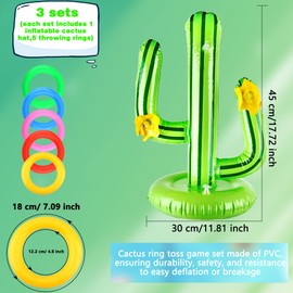 3 Set Inflatable Cactus Ring Toss Game Includes 3 Cactus and 15 Rings Floating Pool Ring Toss for Kids Adults Summer Beach Pool Hawaiian Party Decor Mexican Luau Fiesta Party Games