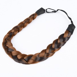 BOBIYA 3 Strands Synthetic Hair Braided Headband Classic Chunky Wide Plaited Braids Elastic Stretch Hairpiece for Women Girl (Highlighted Dark Brown)