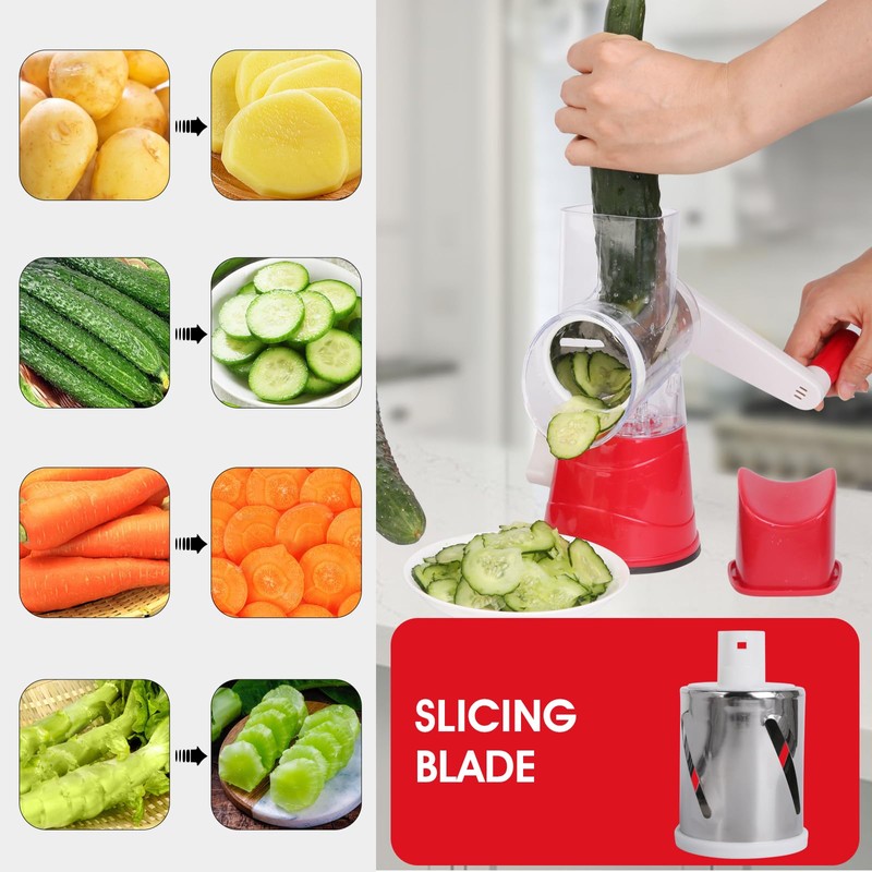 Rotary Cheese Grater, Iceten 3 in 1 Rotary Cheese Grater