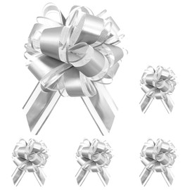 SUBTAVIK 5 Pcs Bows for Gift Wrapping, 6 Inch Pull Bows Organza Pull Bows for Gift Wrapping Large Gift Bow Silver Bows for Gift Wrapping for Wedding Christmas Birthday Party Gift