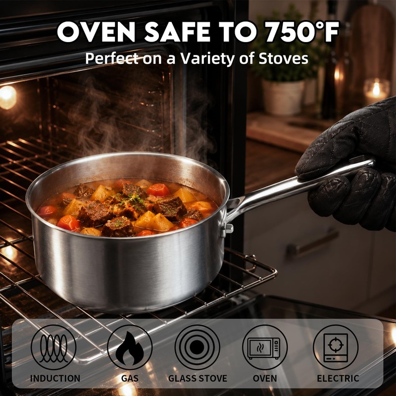 Pure Titanium Pot,2.5qt Saucepan with Lid, Stay-Cool Handle