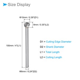 CoCud Tungsten Carbide Rotary Burrs File, 6mm Shank 10mm Dia, Single Cut Ball Shape Rotary Burrs Tool - (Applications: for Metal Carving)