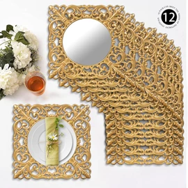 MAONAME 12" Gold Charger Plates Set of 12, Mirror Charger for Dinner Plates, Plastic Plate Chargers with Embossed Rims, Square Chargers for Table Setting, Wedding
