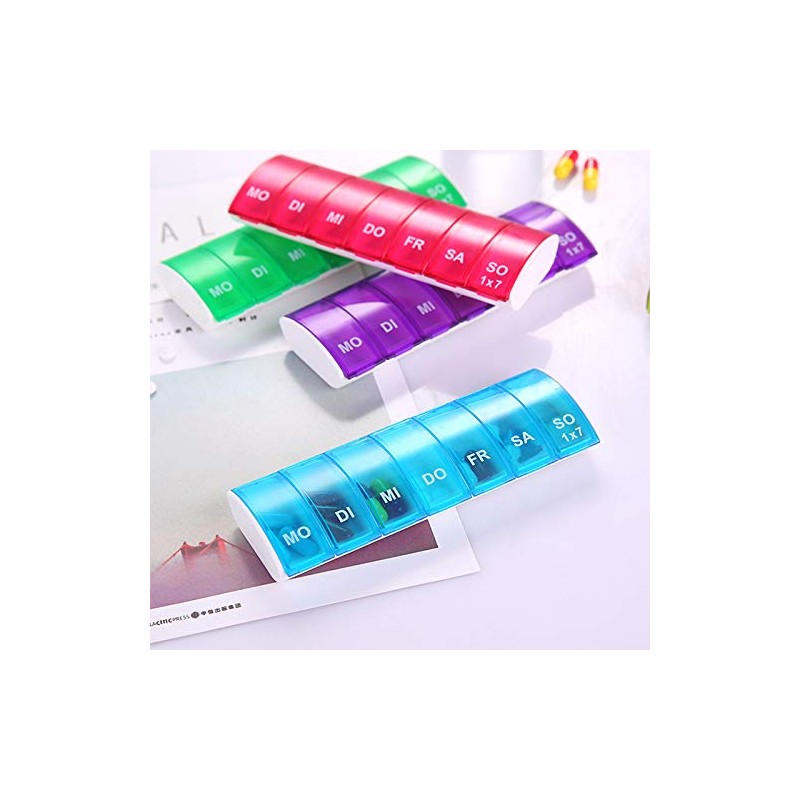 (Purple) Multi-Colored Weekly Pill Storage Container with 7-Grid Design, Ideal