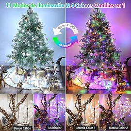 DAHAN Luces de Navidad, 20 M 200 LED 11 Modos de Iluminación Que Cambian de Color, Blanco Frío y Multicolor con Remoto, Enchufe de Extremo a Extremo para Exterior, Navidad, Fiesta