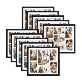 Golden State Art, Set of 10, 13.7x15.7 Matted Black Wood 7-Opening for 4 x 6 Collage Picture Frame