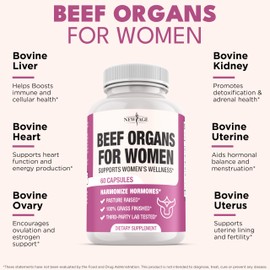 NEW AGE Beef Organ Supplement for Women - Beef Liver, Kidney, Heart and Uterus Tissue, Supports Women's Overall Energy and Health - Pasture Raised, Grass Fed - No Fillers - 60 Capsules