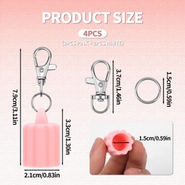 BOXOB Pack of 4 Key Ring Lip Gloss, Vertical Grain Portable Key Ring Cap for Lip Balm for Lip Gloss with 1.5 cm Diameter (White and Pink), White/pink, M