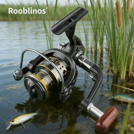 Rooblinos BK Aluminum Alloy Spinning Reel Left Hand Wood Texture Handle Two-Speed Anti-Reverse System 1000-7000 SeriesSpool Capacity: 2000