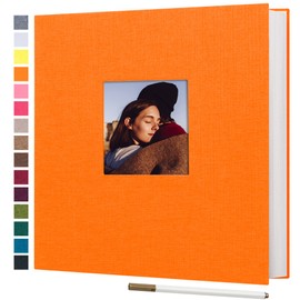 potricher Large Photo Album Self Adhesive 4x6 5x7 8x10 Pictures Linen Cover 40 Blank Pages Magnetic DIY Scrapbook Albums with A Metallic Pen (Orange)