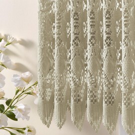 Boho Valance for Kitchen Window Light Filtering Eyelet Crochet Valance Curtain Tier for Cafe Decor Vintage French Rustic Farmhouse Bohemian Decor Wall Hanging for Bathroom 1 Panel, W50xL16 Khaki
