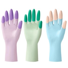 JINGLIKANG 3 Pairs Household Cleaning Durable Latex Women's Gloves, Reusable Dishwashing Work Gloves Anti Slip Powder Free