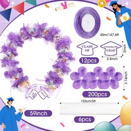 Feifeiya 6 Set Graduation Candy Lei Making Kit, Class of 2025 Candy Lei Tubing Kit Mesh Bag Flower Chiffon Ribbon Graduation Cutouts for Party Gifts 2025 Party Supplies(Purple)