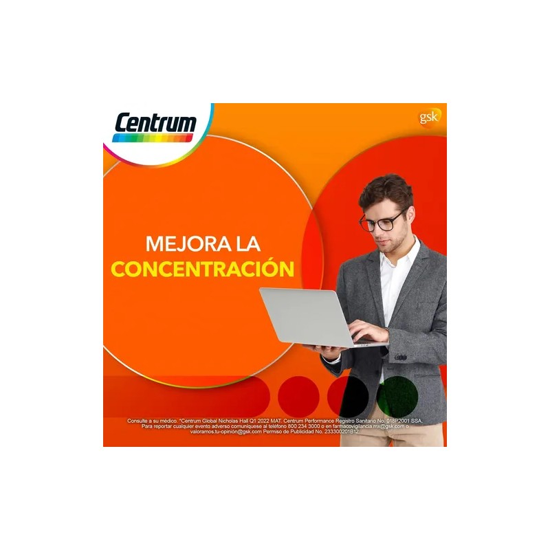 Multivitamínico Centrum Performance con Vitamina B, Vitamina C, Hierro, Potasio