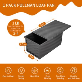 Pullman Loaf Pan with Lid, 9x4 inch (1 lb Dough Capacity), Non-Stick Sandwich Bread Loaf Pan for Homemade Baking Bread（Black）
