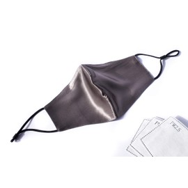 Habac Studio - 100% Premium Mulberry Silk Face Mask, Face Masks Washable UK, Reusable Face Mask, Silk Mask, Silk Face Covering, D GREY, 3 Layers of Silk Pocket Filter 3x FREE PM 2.5 Filters