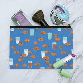 Chocolate Chip Cookies and Milk Pattern Makeup Cosmetic Bag Organizer Pouch