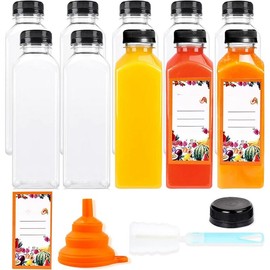 10 Count 16oz Plastic Juice Bottles for Juicing,with Leak-Proof Caps Lids Empty Reusable Bottles with ,Brush,Ginger Shot Bottles with Caps,Juice Milk Beverages Bottles Organiser Tin Canister - Color: 10 Counts, Size: 12oz