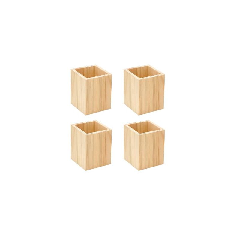 Cregugua 6 Pack Wood Pen hlolder Unfinished Wooden Pencil Holder