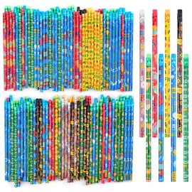 Kolewo4ever 200 Pieces Video Game Pencils Assortment Cylinder Wood Pencils with Various Game Pattern Icons for Party Favors Birthday Party Supplies