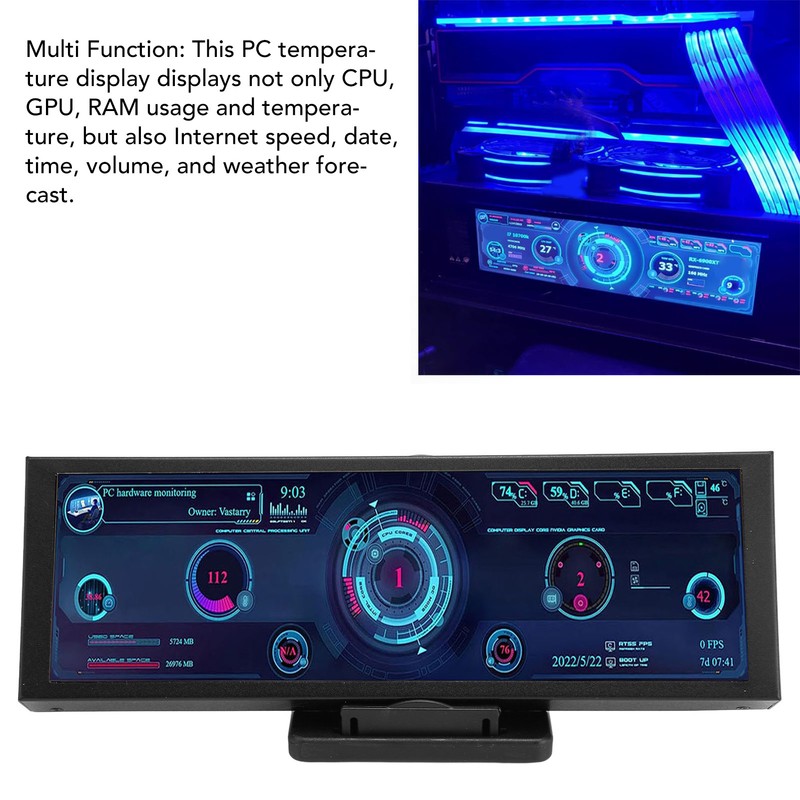 Computer RAM Monitor 7.9in IPS 1280x400 60Hz Refresh Rate Theme