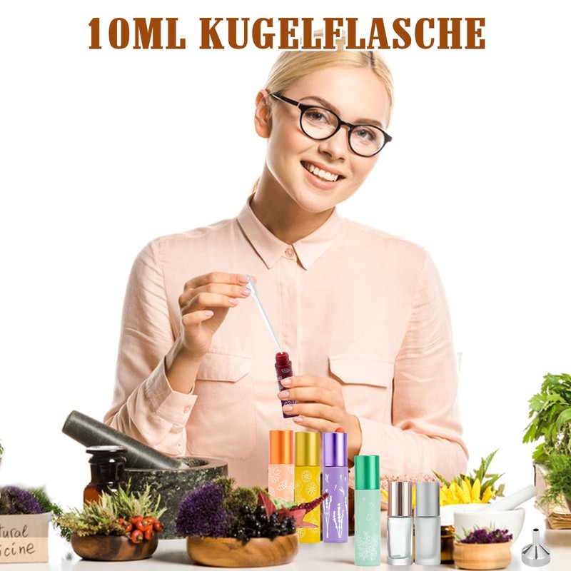 KASURE 10 Stück Roll on Glasflaschen für Ätherisches Öl（10ml*8,5ml*2）mit Öffner,