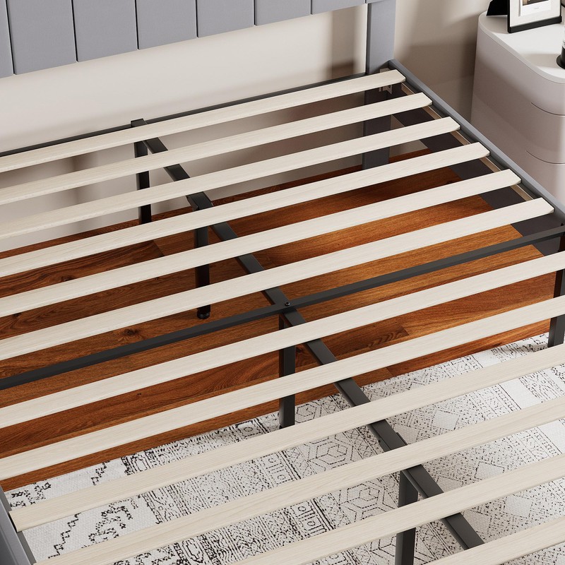 VECELO Queen Bed Frame Upholstered Platform with Tufted Adjustable Headboard/Mattress