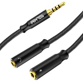 SOLMIMI 3.5mm Audio Conversion Cable, 4 Pole TRRS Stereo Audio (Male) to 3 Pole TRS 3.5mm Stereo Female x 2 Earphone Headphones Microphone Distribution Cable 4 Pole 3-Pole Conversion Connector 25cm