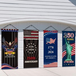 Tiamon 4 Pcs 250th Anniversary 4th of July Banner Patriotic American Flag Eagle 250 Years of Freedom 1776-2026 Porch Banner Hanging Decorations for Independence Day Wall Indoor Outdoor Decor