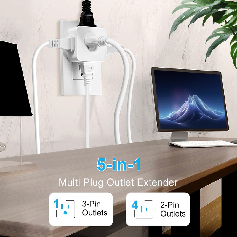 Multi Plug Outlet Extender, FiiMan 5 Outlet Splitter Wall Adapter,