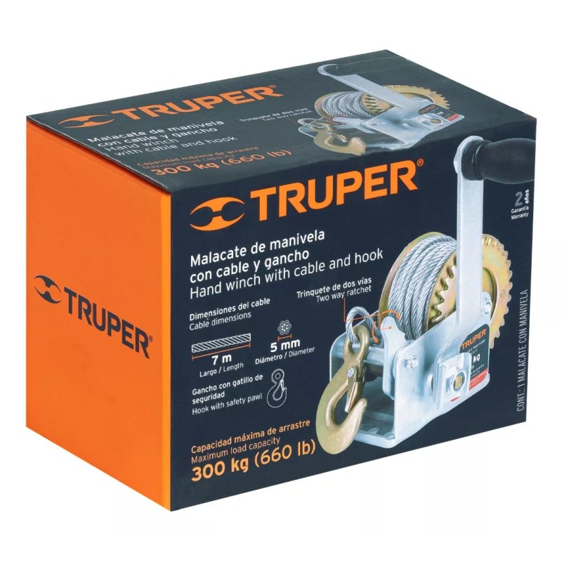 Truper Malacate Manivela Con Cable 300 Kg De Arrastre Truper