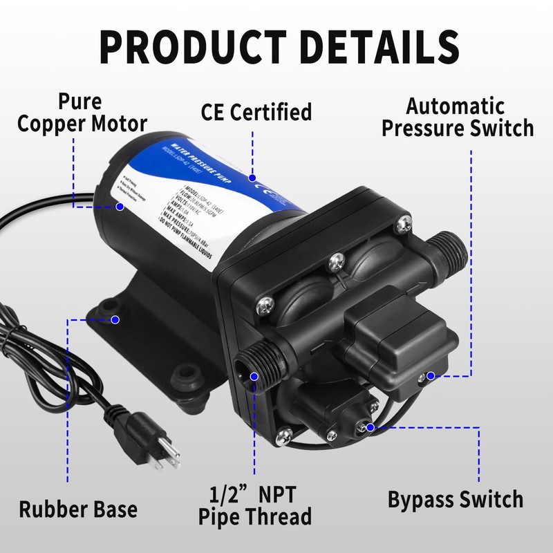 FlowFluid 110V AC Water Pressure Booster Pump for RV,70PSI 5GPM
