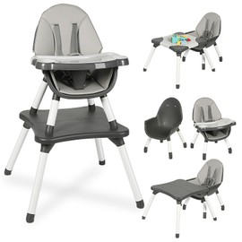 XueMi 6 in 1 Baby High Chair, Convertible Highchair for Babies and Toddlers, Building Block Table Highchair with 5-Point Safety Harness/Removable Tray, Infant Feeding Table and Chair Set, Grey