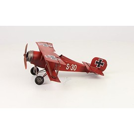 Décoration Tôle Avion biplan rouge Baron Nostalgie Rétro Vintage, Largeur 25 cm