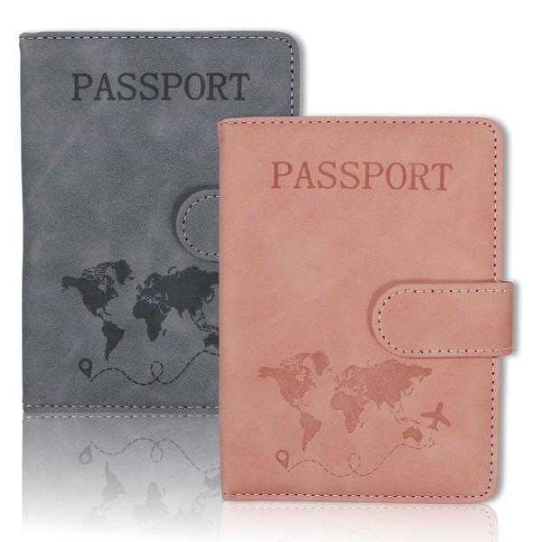 2 Pcs Passport Holder Cover Wallet Case, PU Leather Travel