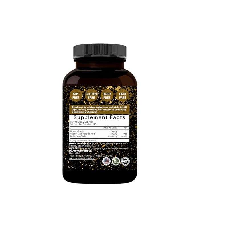 NatureBell 2 Pack Plant Based Hyaluronic Acid Supplements 250mg with