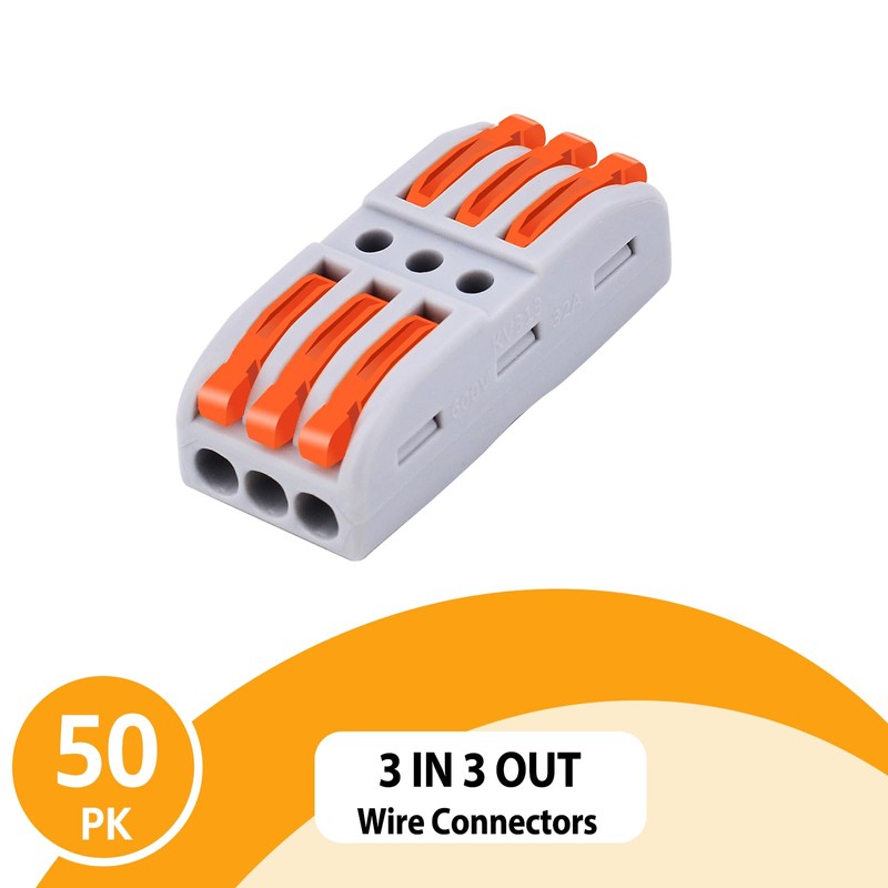 50 Pcs Wire Connectors 3 Conductor Compact Splicing, 3 Circuit