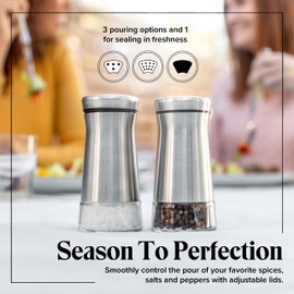 Willow & Everett Salt and Pepper Shaker Set - Stainless Steel & Glass with Adjustable Pour Dial - Ideal for Pre-Ground Spices & Seasoning Blends