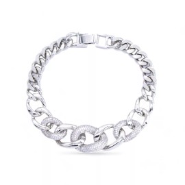 Unbranded Cuban Link Rhodium Plated with Cubic Zirconia Bracelets 9"