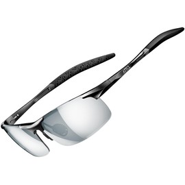 ATTCL Men's Polarised Sunglasses for Sports: UV Protection Lightweight Wrap-Around AL-MG Frame Mirrored Driving Fishing Golf 8-177 Black Silver