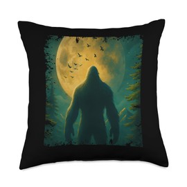 Vintage Bigfoot in The Forest with Moon Throw Pillow