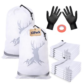 TheClouds 12 Pack Elk Game Bags,Game Bags Hunting with Reflective Strips,Reusable Waterproof Caribou Game Bag 20" x 30" -Big Game Bag for Elk Deer Duck Moose and Caribou