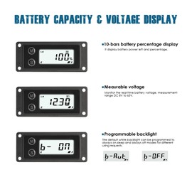 Runleader Digital 12V/24V 36V 48V Battery Indicator Volt Meter,Programmable Battery Capacity Meter for Lead Acid Gel AGM LFP,Backlight Display for Lawn Mower Golf Cart Forklift Scrubber