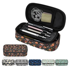 SEGXCFL Mushroom Pencil Case for Girls Boys Large Black Pencil Pouch Organizer Pencil Bags with Zipper for School Office College Back to School Gifts