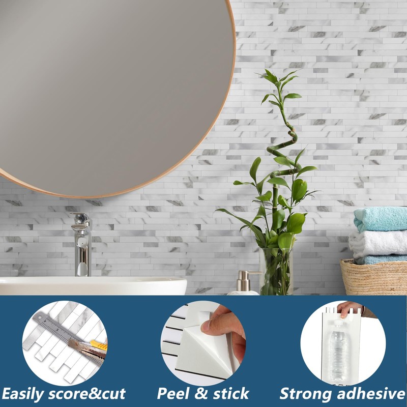Yipscazo 20 Sheets Peel and Stick Stone Metal Backsplash, PVC