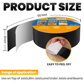 ADHES Deck Joist Tape 2 inch, 2" x 50', 6 Rolls Weather Resistance & Waterproof Joist Tape for Decking, Deck Flashing Tape, Butyl Joist Tape, Ideal for Wood Decks Beams Roof, Outdoor Construction Use