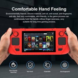 Ankersaila Case Compatible with Steam Deck,Thickened Soft Silicone Shockproof and Anti-Scratch Protective Cover with with 4 Rocker Caps (Red)