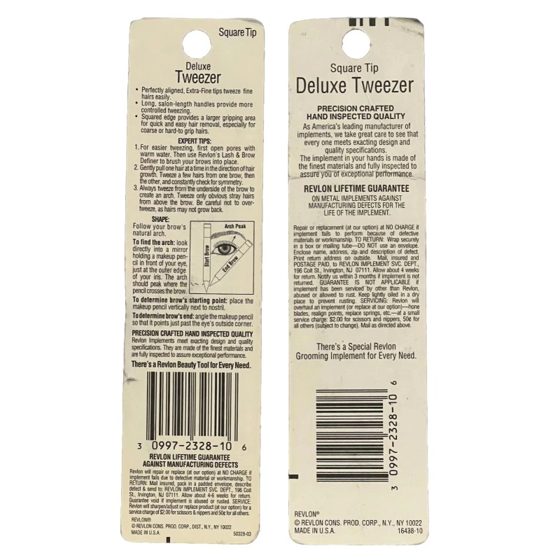 Revlon 2 Revlon Deluxe Square Tip Tweezer 2328-10 MADE IN